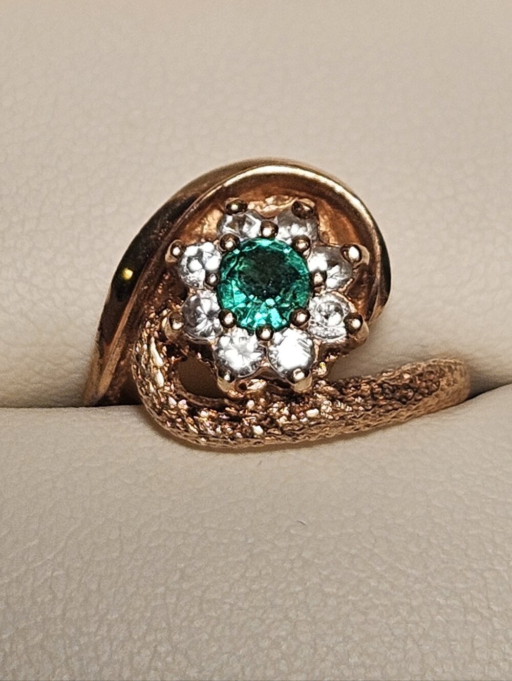 EMERALD RING, 9 KT GOLD, Gold RING WITH DIAMONDS & EMERALD, Gems NY Ring,